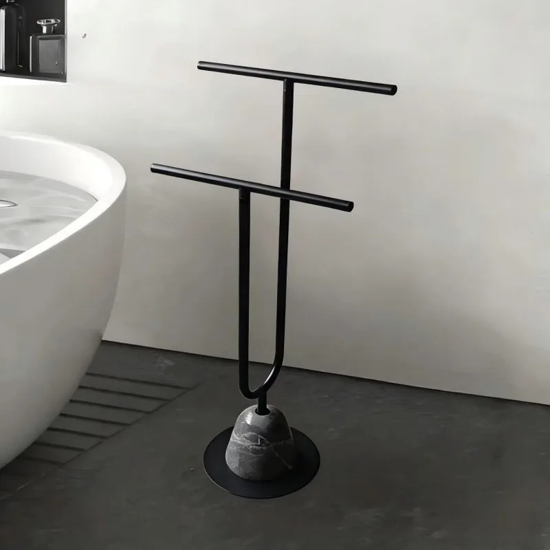 Modern Minimalist Marble Floor Towel Rack Bathroom Freestanding Towel Holder No Drill Storage Shelf
