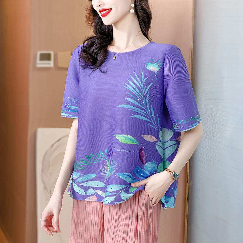 

Модный плиссированный топ ort Sve с принтом для мамы, модный дизайн, свободная домашняя футболка больших размеров, женская полиэстеровая футболка для поездок на работу...