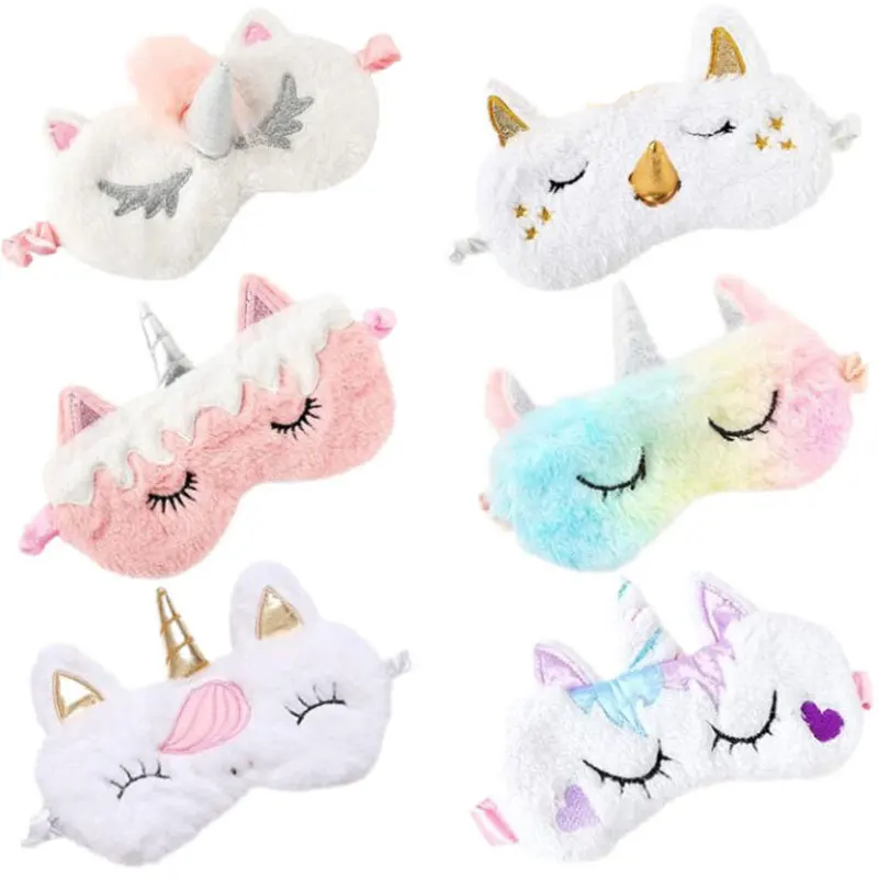 Pink Girl Heart Unicorn peluche Blackout Travel Plane Sleeping Eye Mask maschera per gli occhi traspirante puntelli per costumi