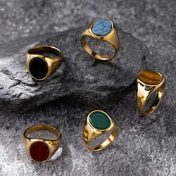 Luxurious Retro Black Agate & Tiger Eye Stone Men Women  Trendy Ring - Casual Fashion, 316L Stainless Steel Handmade Jewelry