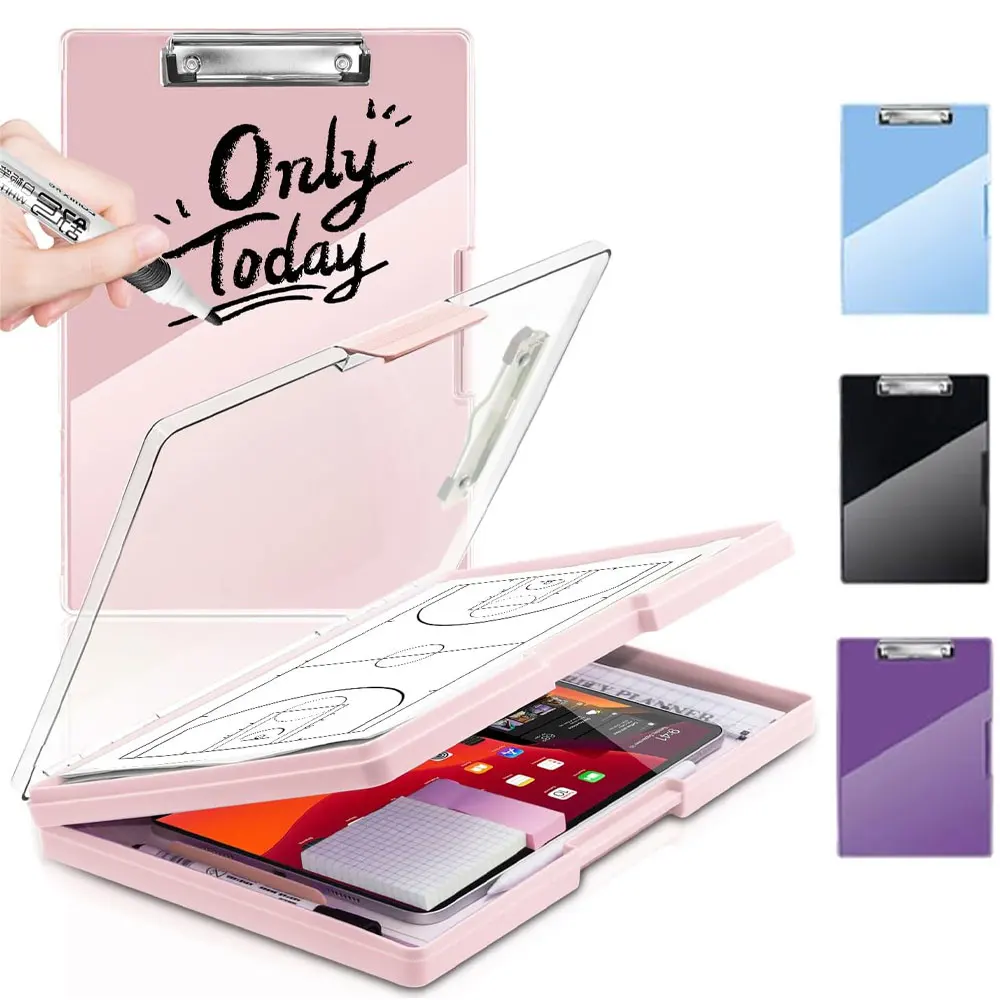 

One-piece writing board with storage function, transparent top panel, side-opening design, erasable writing board.