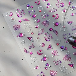 Purple Starlit Sky Star Moon Planet Wings Colour Abstract High Saturation Self Adhesive Nail Art Sticker Dreamy Manicure Decal