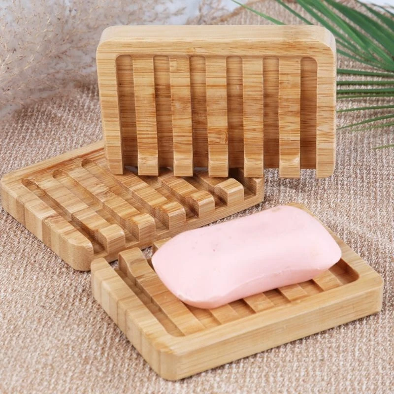 2Pcs/Set Natural Wooden Bamboo Soap Dishes Portable Shower Bar Soap Holder Box Rack for Case Waterfall Draining Tra