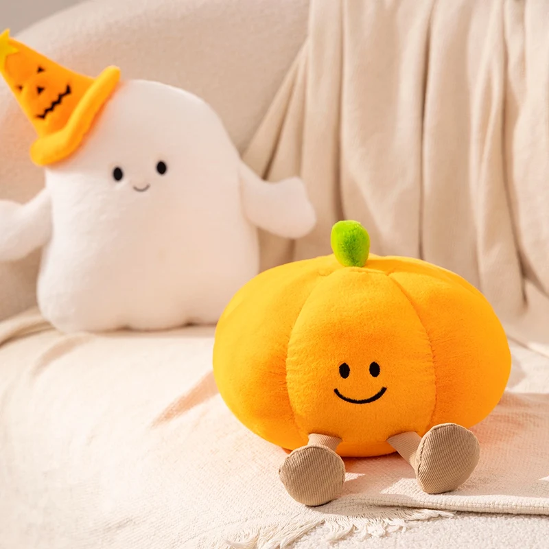 Halloween Pumpkin Ghost Plush Dolls Kawaii Soft Stuffed Anime Devil with Hat Pillow Cute Party Holiday Decor Prop for Kids Gifts