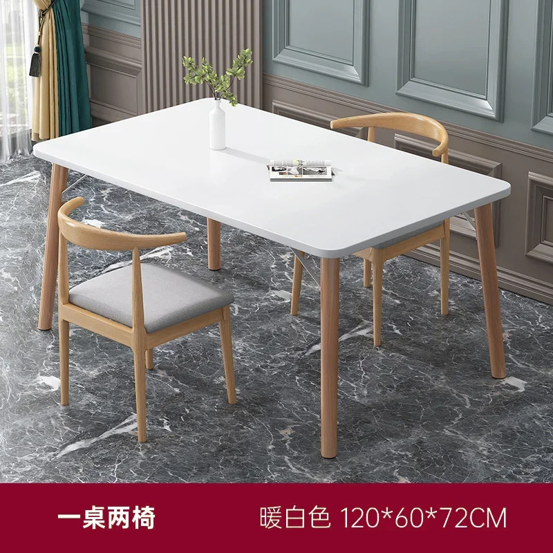 ​Nordic Style Modern Minimalist Commercial Rectangular Dining Table with Solid Wood Legs Durable for Home Office Restaurant