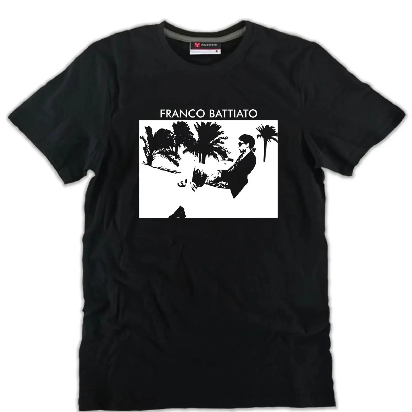 FRANCO BATTIATO T Shirt schwarz Herren oder Damen tolle Baumwolle Kunst Sänger Musik vintage Washed Soft Unisex Slightly