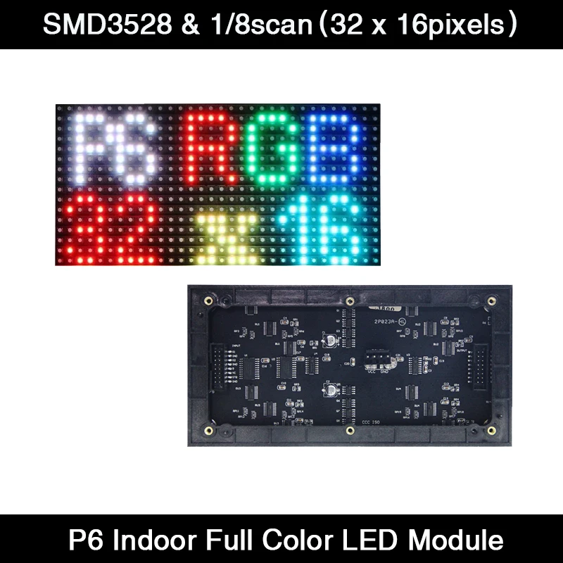 AiminRui P6 Indoor Full Color LED Screen SMD Panel Module 192*96mm 32*16 Pixels 1/8 Scan  3in1 RGB
