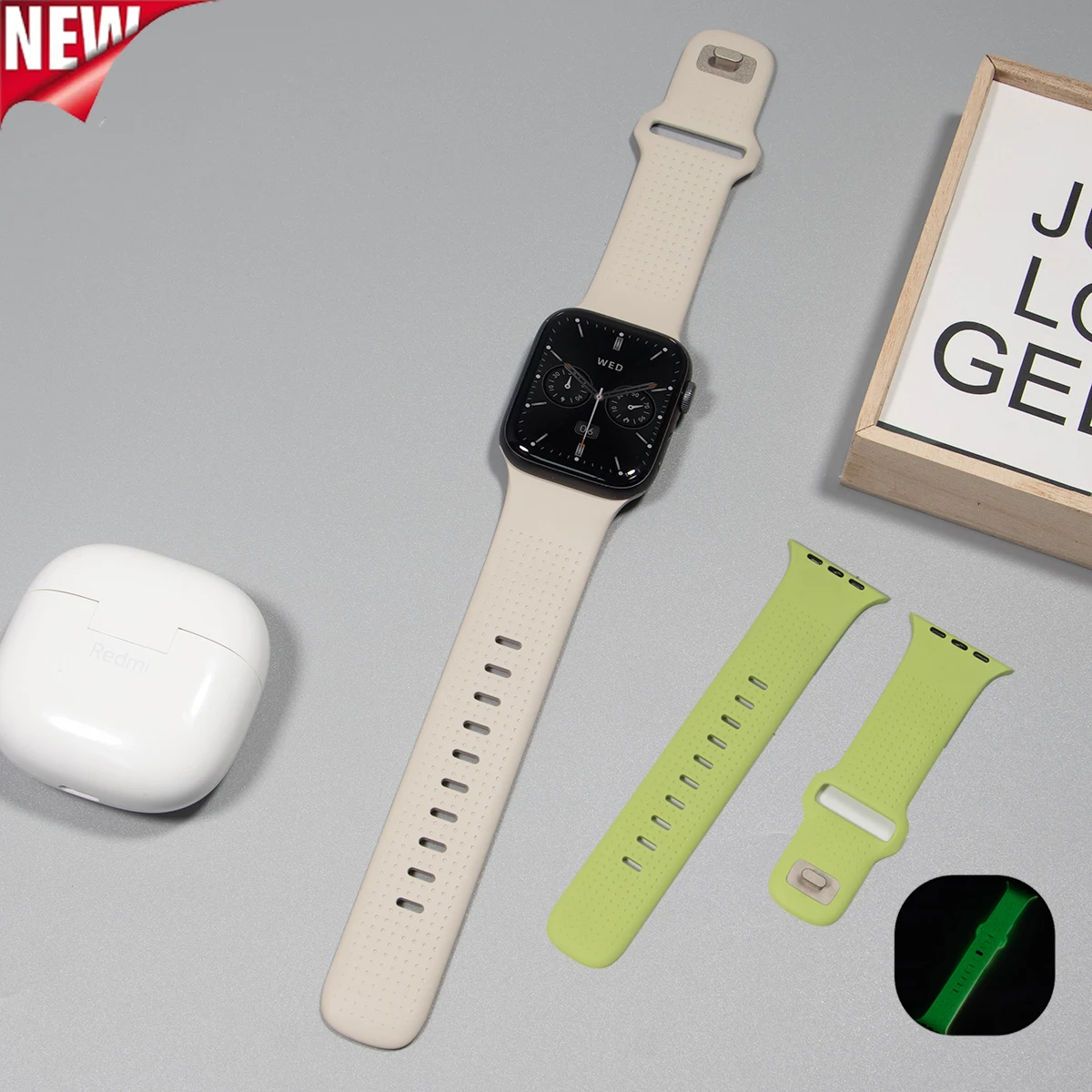 

Светящийся ремешок FKM для Apple Watch 9, 8, 7, SE Series 42 мм, 44 мм, 45 мм, 49 мм, водонепроницаемый браслет из фторкаучука для IWatch S11/10 46 мм