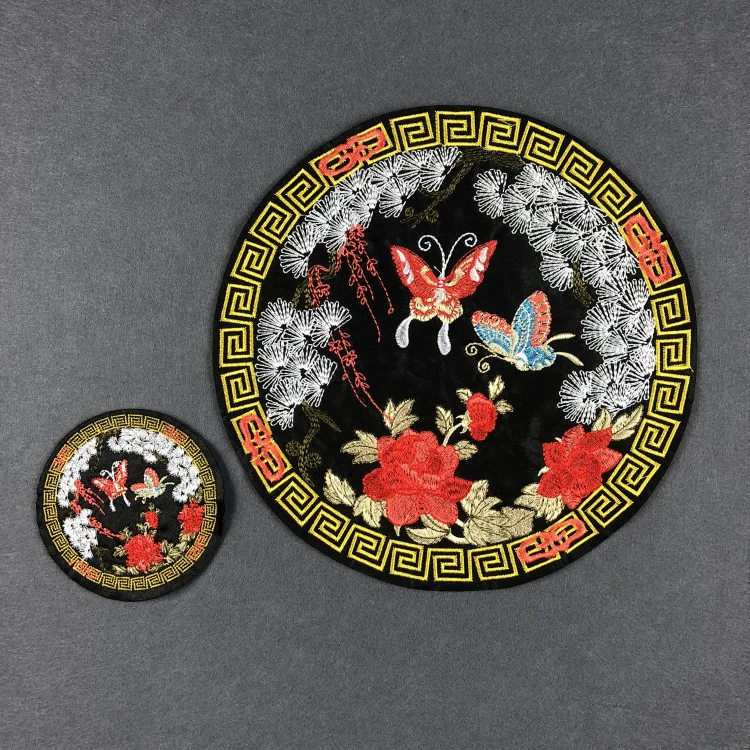 

Круглые вышитые нашивки с бабочкой для vestuario, декоративные пришивные дизайнерские нашивки для джинсов, parches bordados para ropa