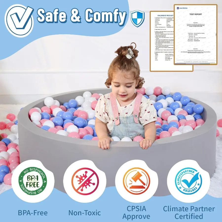 Poço de bola de espuma para crianças, grande poço de bola para bebês com esponja de memória macia, cercadinho interno e externo para bebês, piscina de bolinhas gi