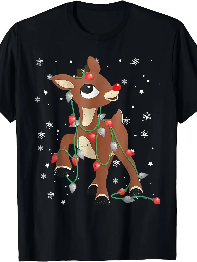 

Элегантная мужская футболка Rudolph the Reindeer Christmas Lights с графическим дизайном — 100% хлопок, с круглым вырезом и короткими рукавами, повседневная мужская футболка с принтом.