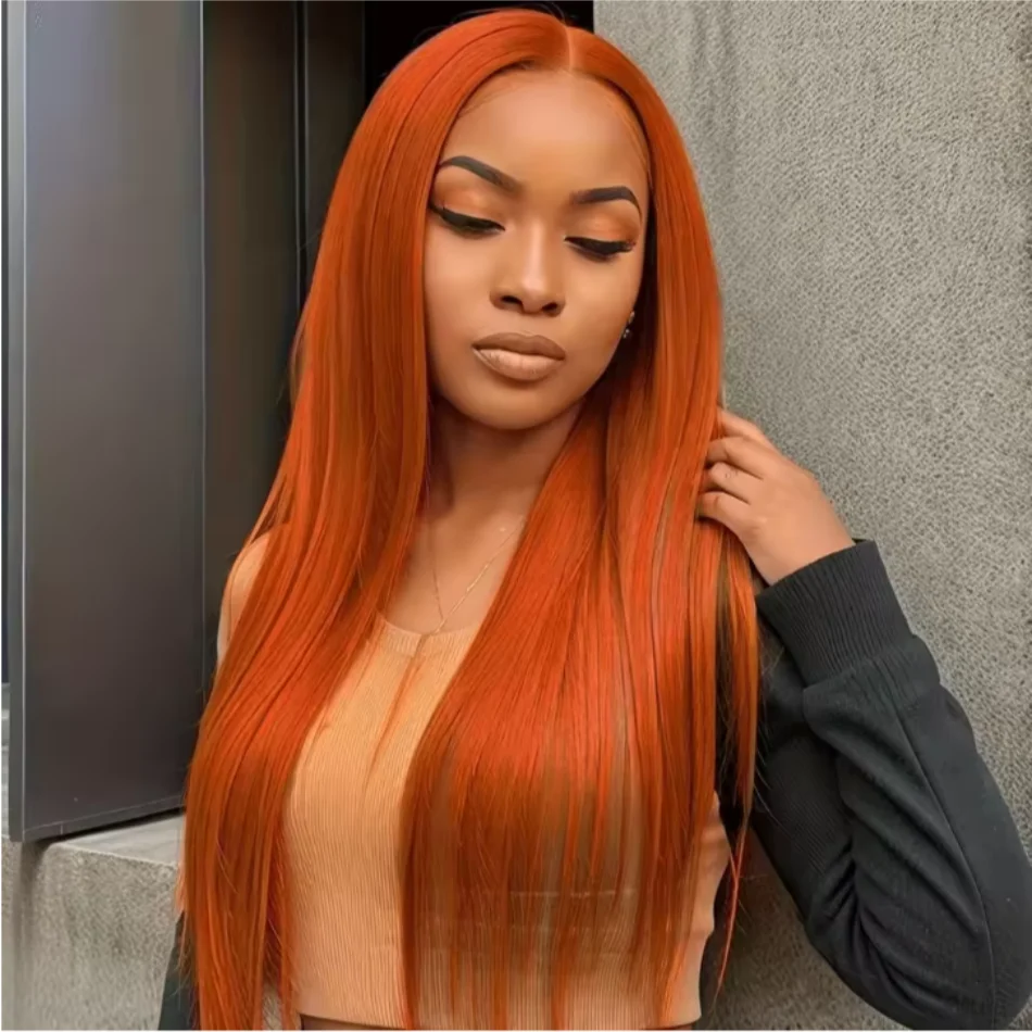 Peluca de cabello humano liso de jengibre de 30 y 32 pulgadas, peluca con malla frontal naranja 13x4 13x6 HD, pelucas prearrancadas de cabello humano brasileño para mujeres