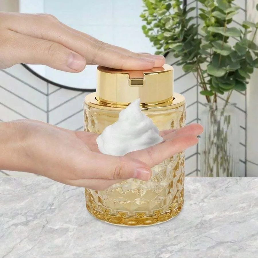 

Bathroom Accessories Set, 3pcs Amber Glass Bathroom Accessory Set, Toothbrush Holder, Foaming Soap Dispenser And Tumbler, Gold