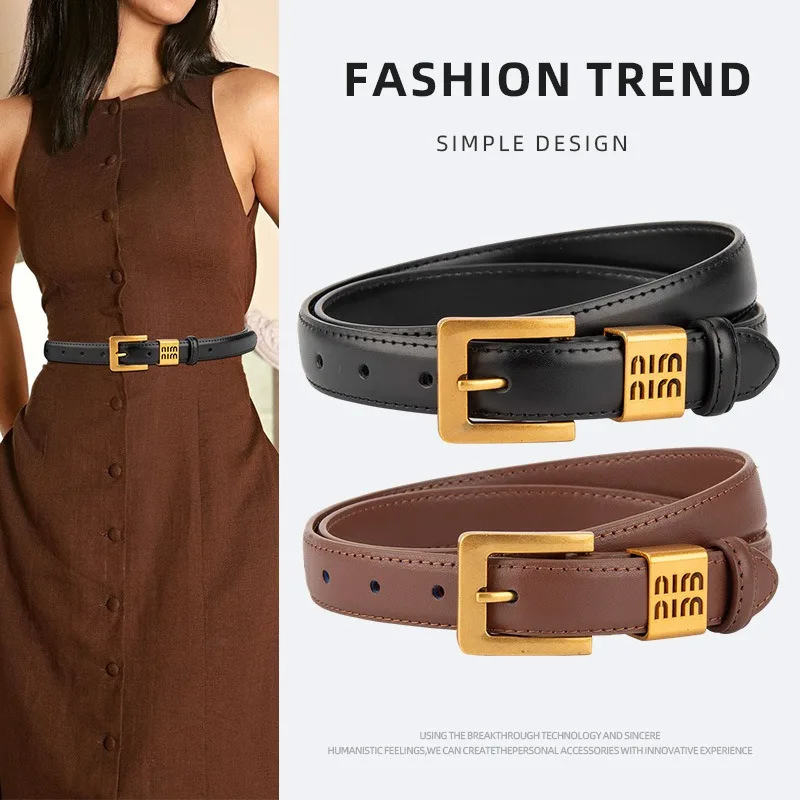 حزام من جلد البقر الأصلي بتصميم فاخر، حزام مزخرف متعدد الاستخدامات للنساء، إحساس راقي عصري