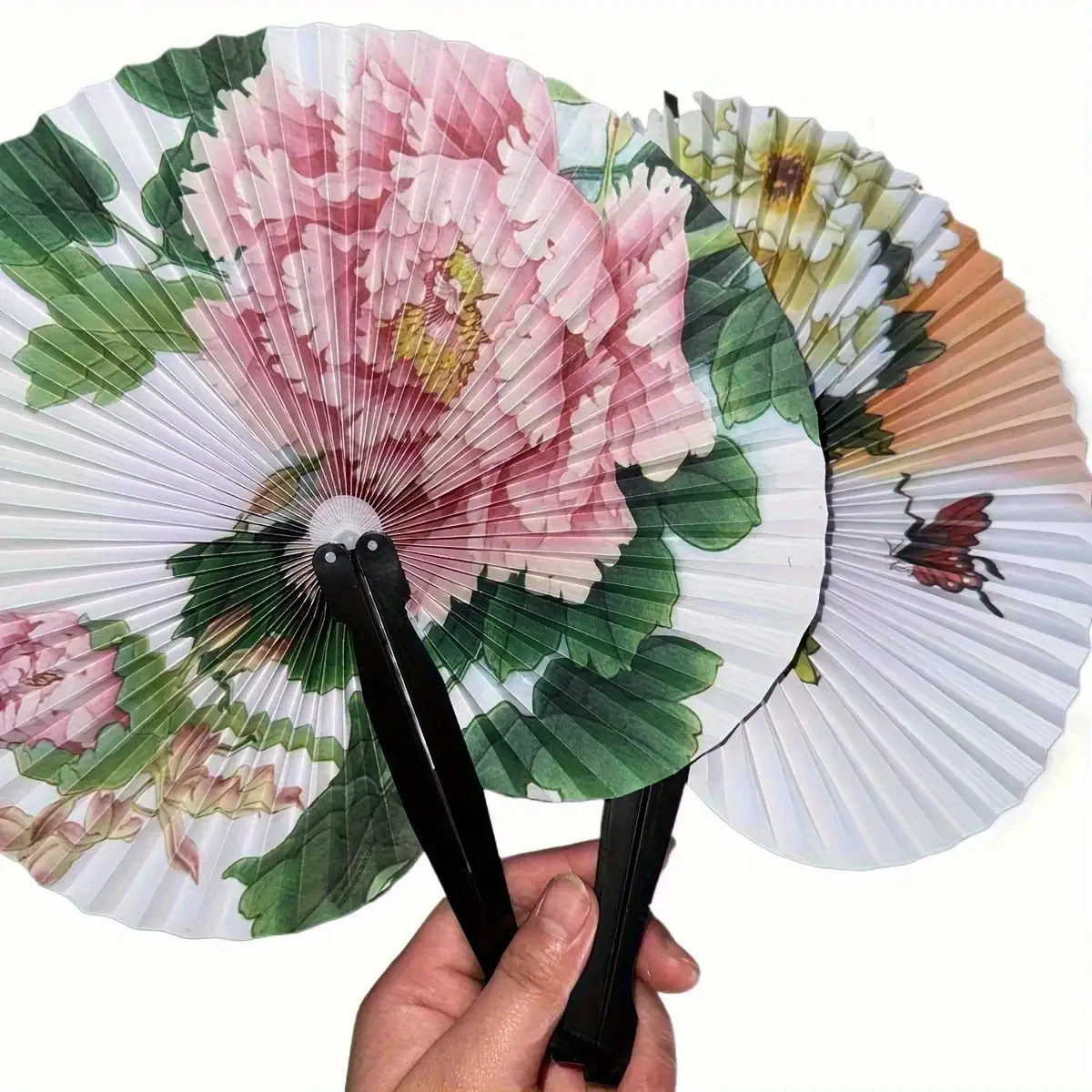 20pcs of Chinese Paper Fans - Compact, Collapsible, Featuring Traditional Art Designs with Floral And Bird Motifs, Ideal for Pr