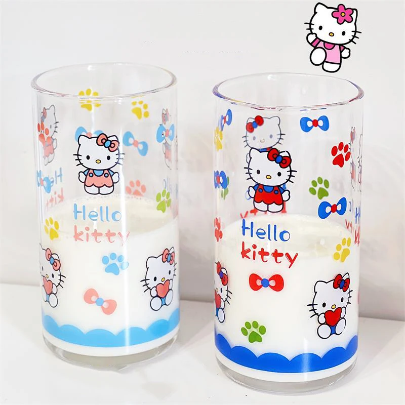 420Ml Sanrio Glass Cups Hello Kittys Kawaii Anime Cartoon Student Kitchen Breakfast Oatmeal Milk Cute Water Cups Toys Girls