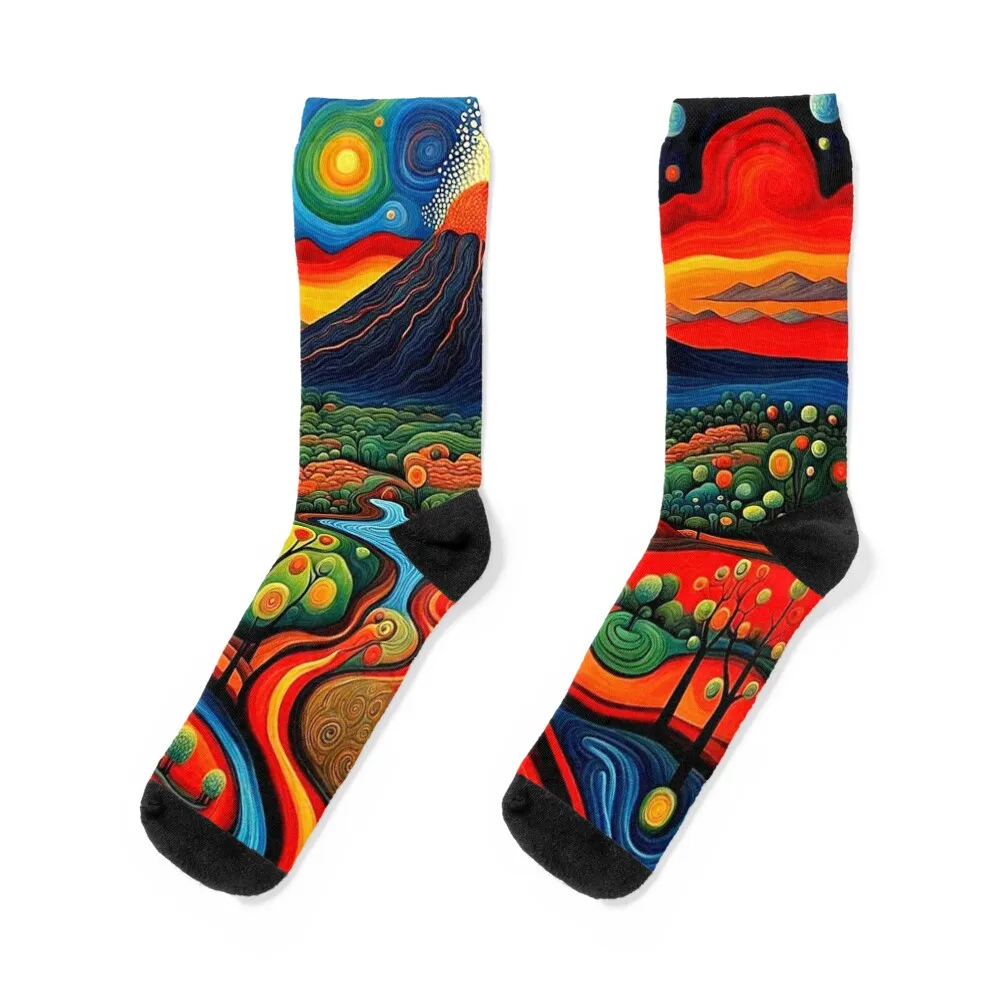 

Erupting volcano at night 10 Socks soccer anti-slip set bright garter hip hop Ladies Socks Men's