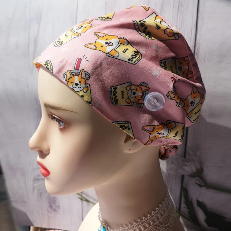 Pink Dogs printing Scrub Caps Women Medical Nursing Hat Health Workers veterinary Scrub Hat medical uniforms Worker accessories