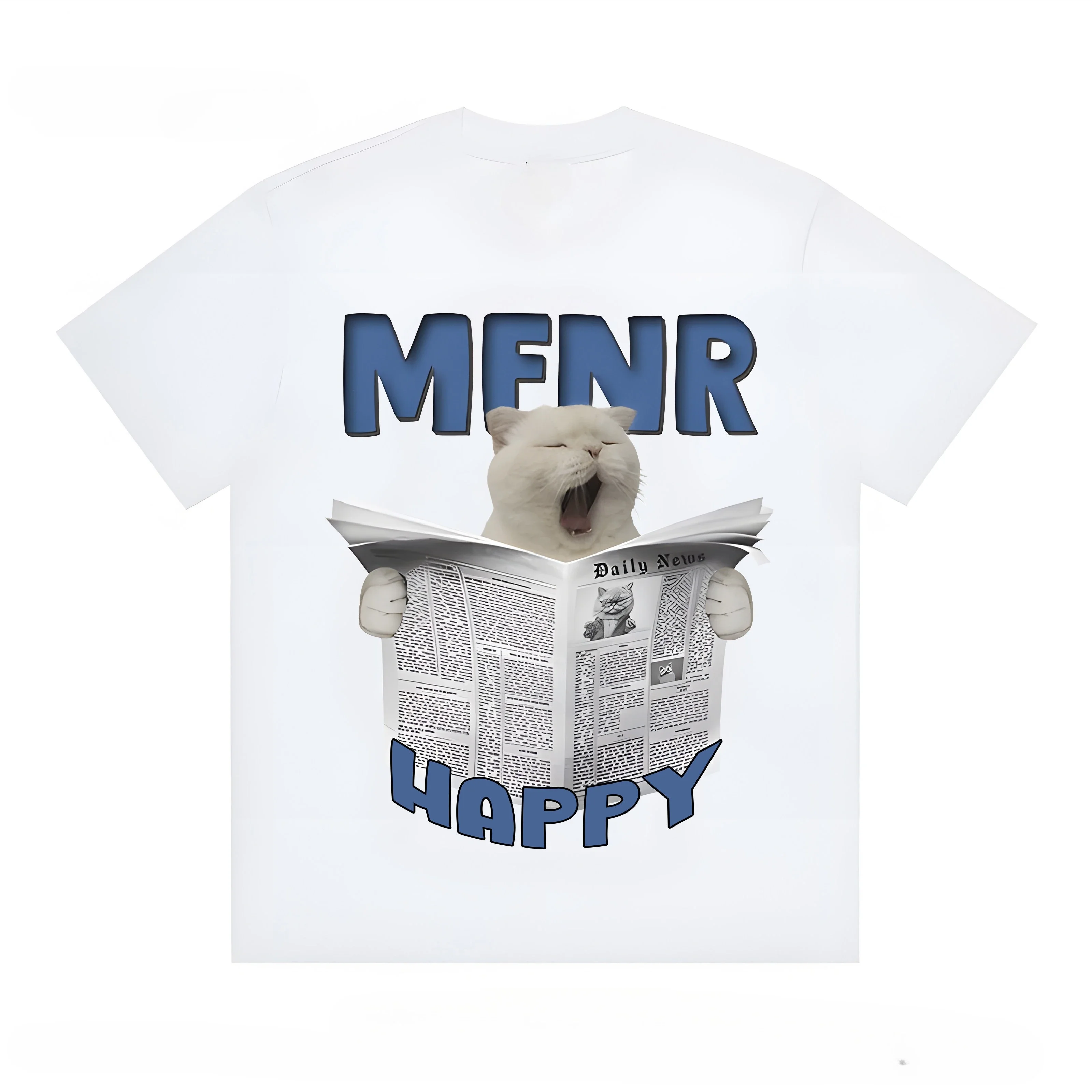 Summer Men's American Retro Chinese Trendy Fun Newspaper Cat Short-Sleeved T-Shirt Loose Fit Moisture Wicking Breathable Tshirts