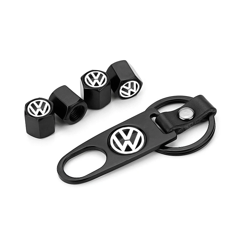 Car Wheel Tire Valve Stems Cap With Keychain Keyring Badge For Volkswagen MK5 MK6 CC Golf 4 6 GTI Tiguan Passat B5 B6 B7 Jetta