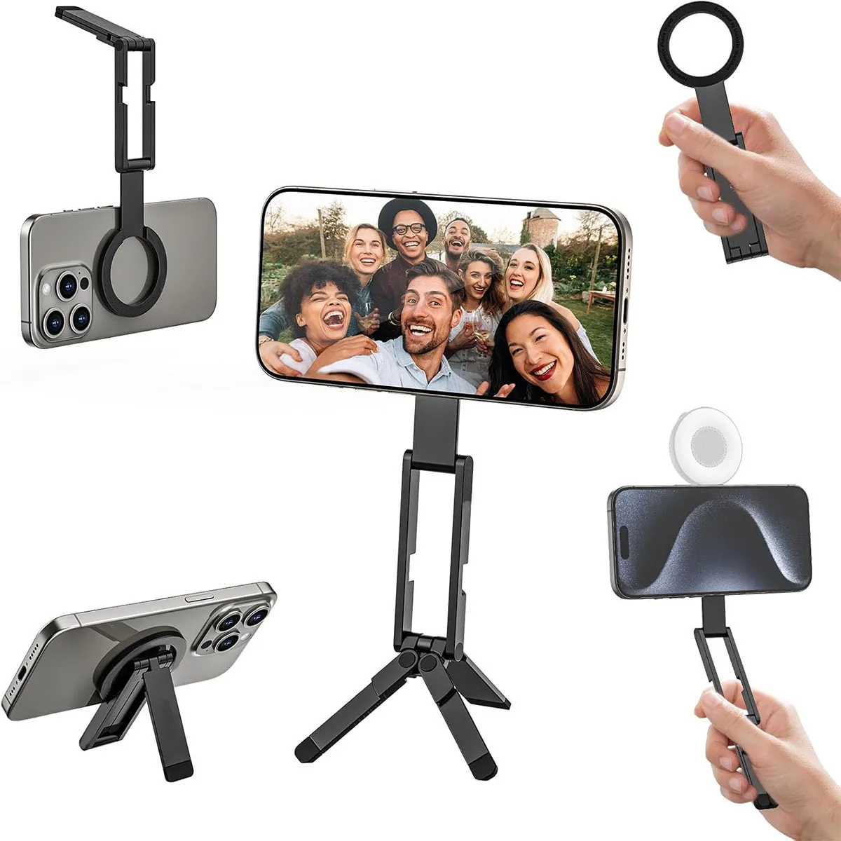 Doppelt faltbares Modell, magnetischer Telefonstativständer für iPhone – ABS-Material, Smartphone, Mini-Stativ, Tasche, Handy-Ständer, stark