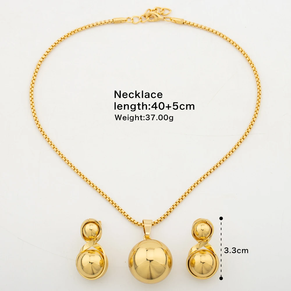 Einfache geometrische Metall-Halskette, Ohrringe, Set, kugelförmiger Anhänger für Damen, Edelstahl, vergoldet, lichtecht, trendiger Schmuck – Detail 2