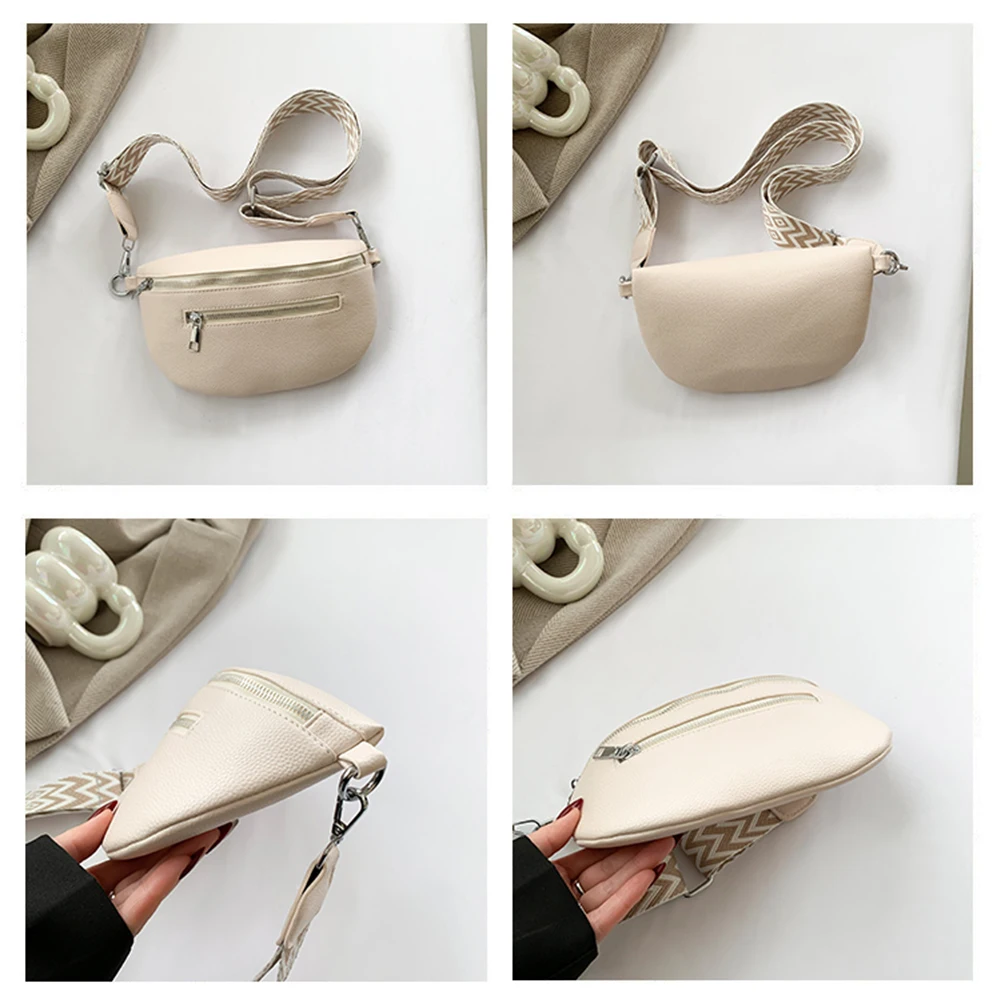 Women Stylish Crossbody Bag with Wide Strap Simple Shoulder Bag Multi-pocket Retro Belt Bag Travel Outdoor Bag