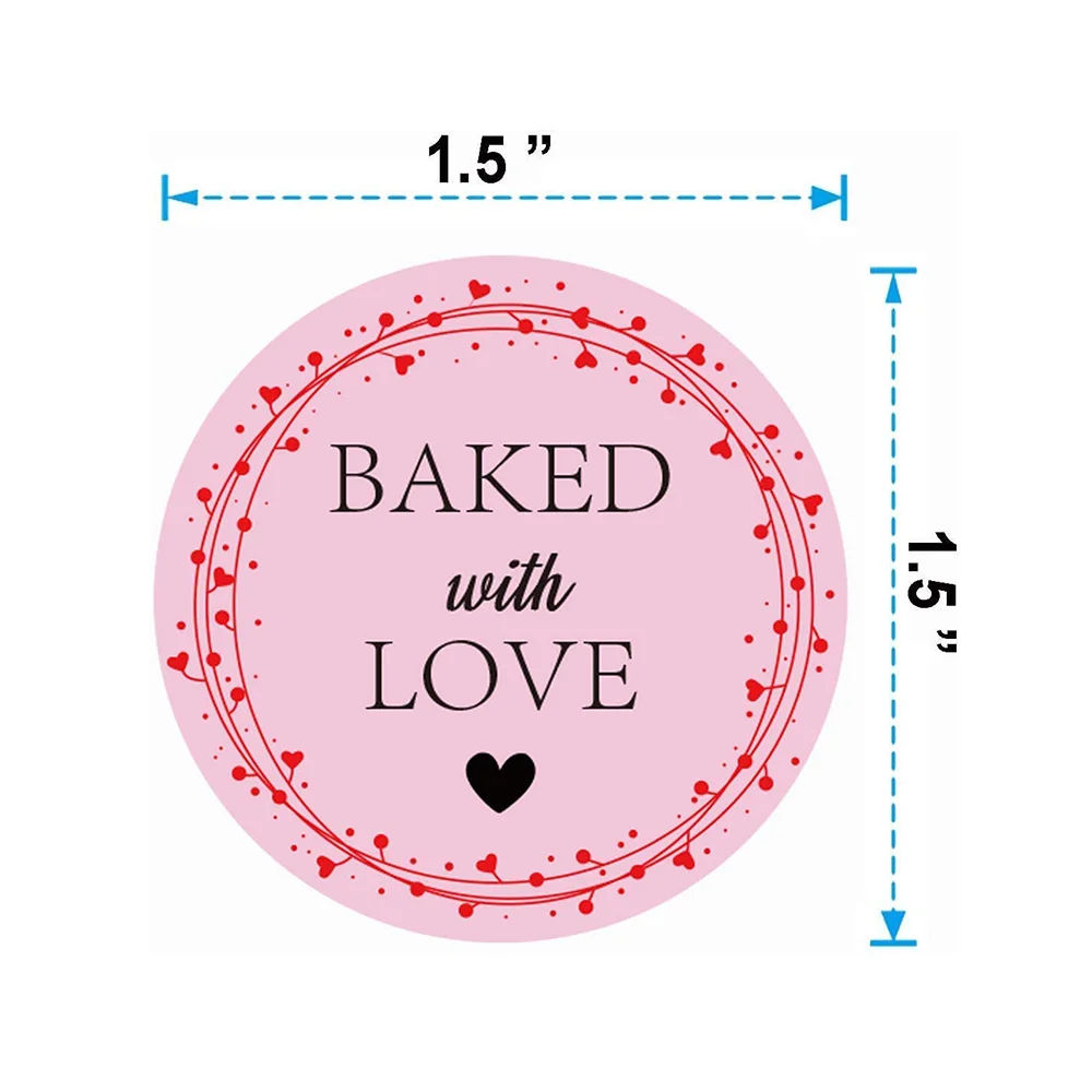 

1.5Inch Round 500 Pcs Baked with Love Stickers with Wreath for Bakeries Business Homemade Goods Baking Packaging