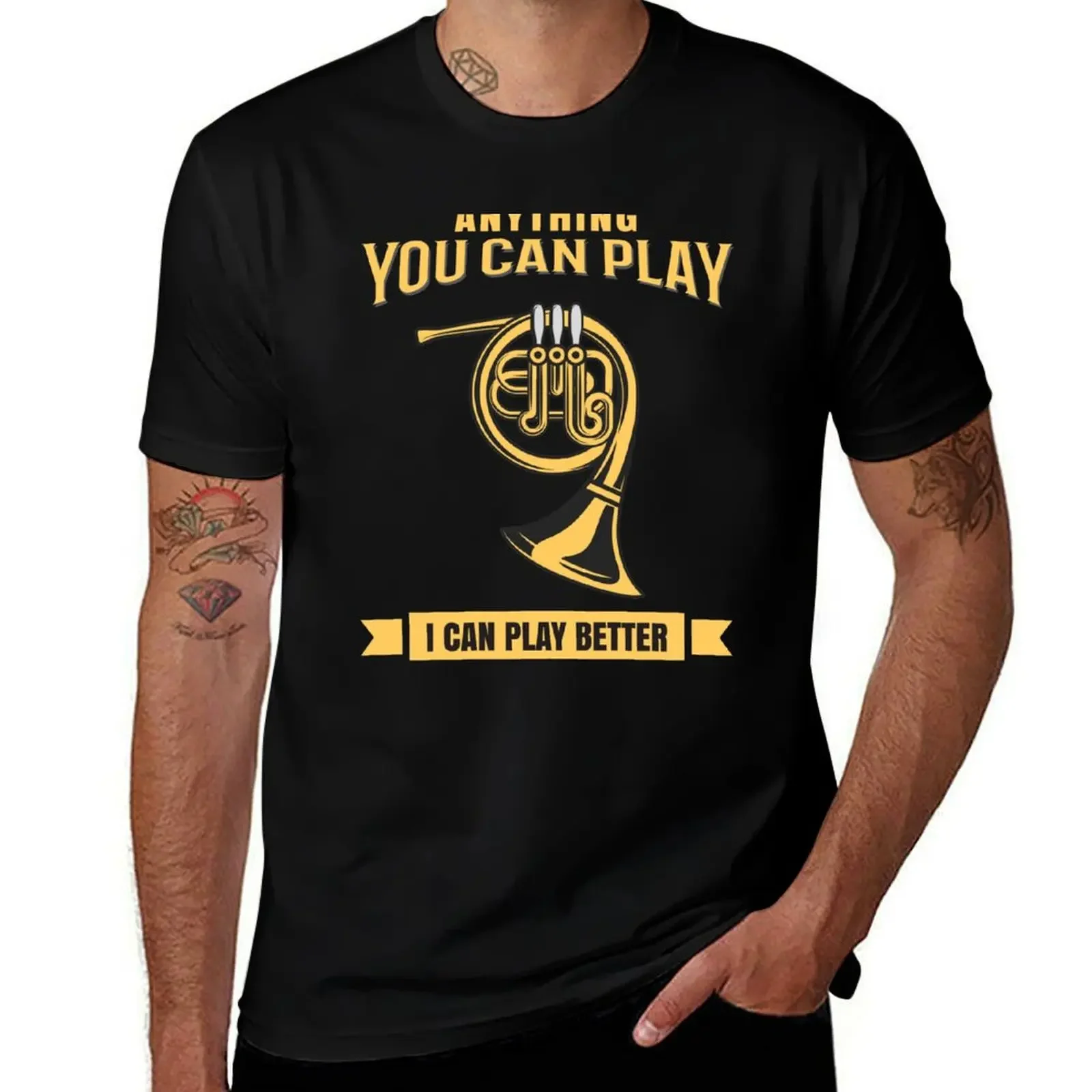 Camiseta de cuerno francés para hombre, cualquier cosa que pueda jugar, I Can Play, mejor para un niño, cosas de anime, camisetas negras