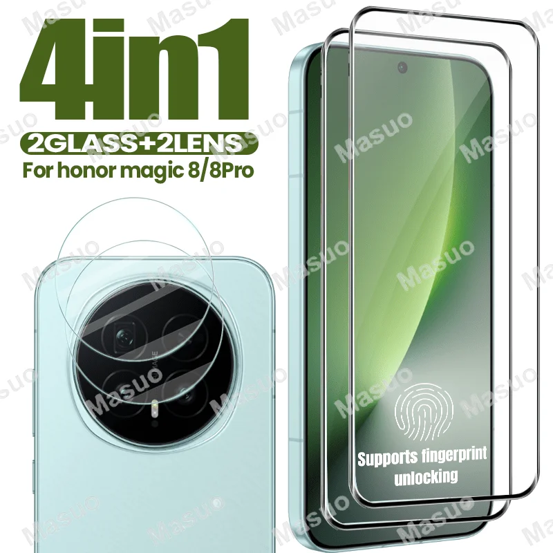 

4in1 for Honor Magic 8/8 Pro Premium Tempered Glass+Camera Lens Protector - HD Clear, True Touch Sensitivity, No Residue Removal