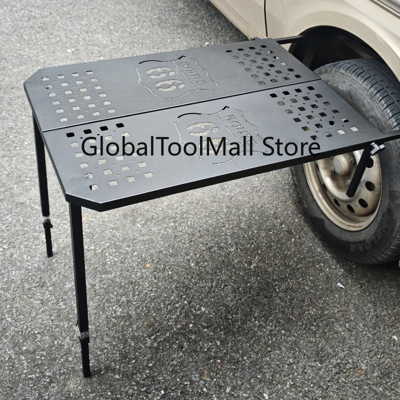 Foldable Tire Mount Camping Table Heavy Metal Portable Car Tailgate Table for Outdoor Road Trip Picnic BBQ