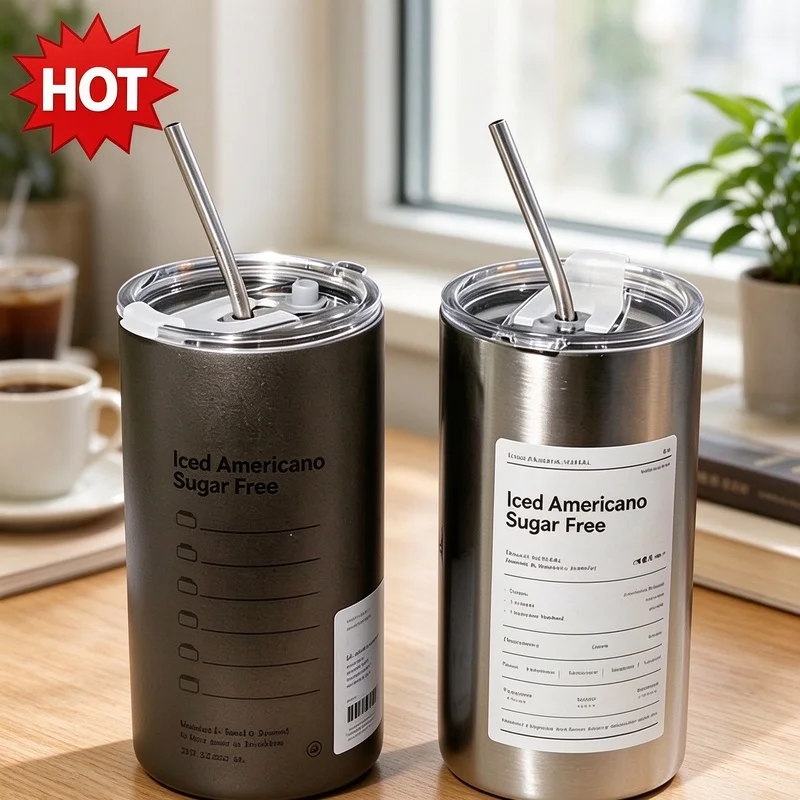 600ml Stainless Steel Insulated Coffee Cup With Straw BPA Free Portable Thermos for Hot Cold Drinks