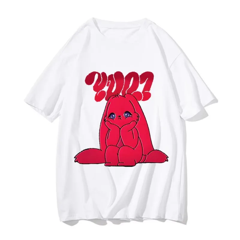 

Yuqi 1st Mini Album YUQ1 T-shirt Same Rabbit Pattern Printing Tee-shirt Kawaii Fashion O Neck Cotton Tops Tshirt Couples Clothes