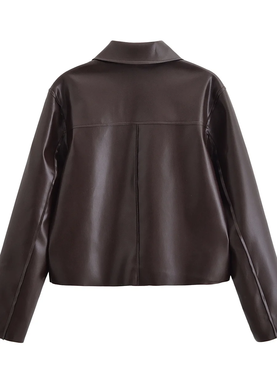 معطف نسائي ريترو Sle ort Jaet فضفاض مناسب من الجلد الصناعي بياقة مقلوبة وصل حديثًا لخريف 2025 ملابس خارجية للسيدات