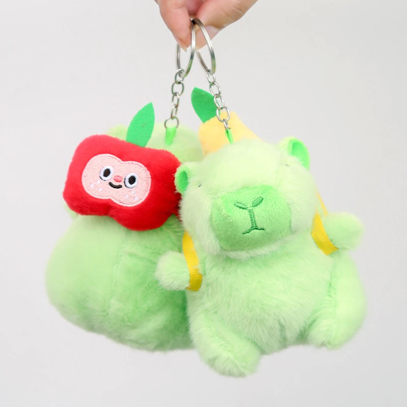 Cute Capybara peluche bambola portachiavi animali di peluche Capibara con frutta zaino ciondolo portachiavi regalo di natale di compleanno