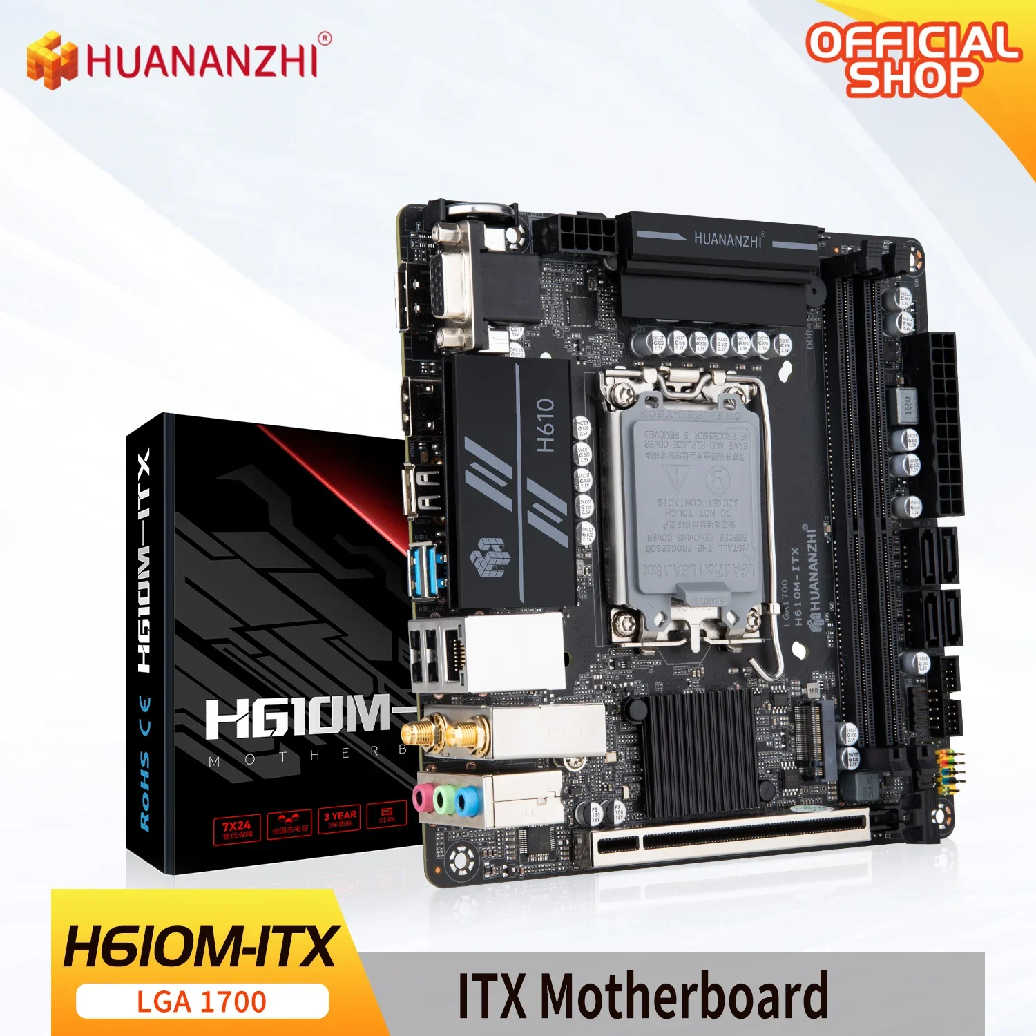 HUANANZHI H610M ITX DDR4 Motherboard Support 12 13 Gen（ Intel LGA 1700 CPU 12100F 12400F 12490F 12600F 12700F 13600F）