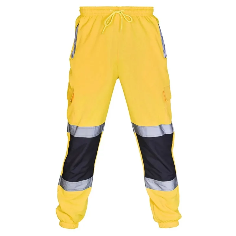 

Men's Work Clothes, Safety Sports Pants, Striped Reflective Loose Fitting Men's Oversized Fashionable Patchwork Clothes