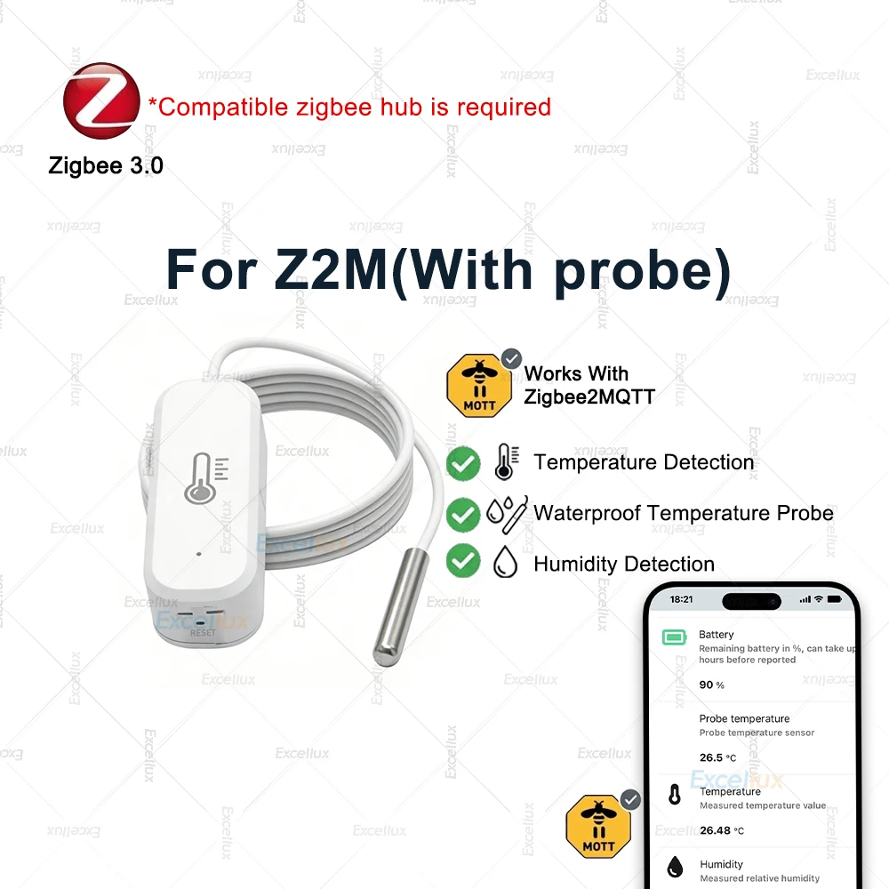 Tuya Zigbee Smart Thermometer Hygrometer 1m Wasserdichte Sonde Temperatursensor für Home Assistant Zigbee2MQTT Kühlschrank Pool Tuya