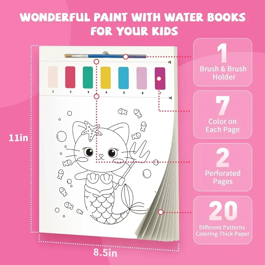 3PCS Paint With Water Books for 20 Pages Each Featuring Unicorn Mermaid Dinosaur Themes MessFree Interactive Coloring and Paint
