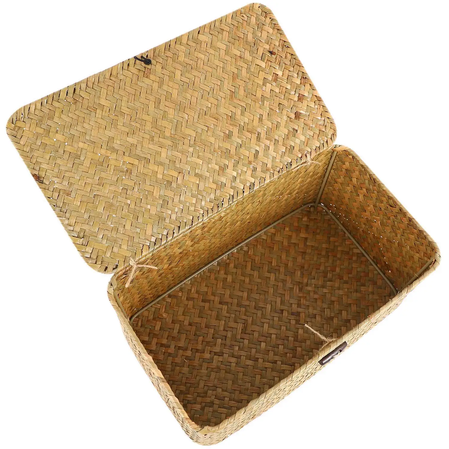 Customer Favorite Handmade Straw Woven Storage Basket With Lid Makeup Organizer Storage Box Seagrass Laundry Baskets Rattan Jewe