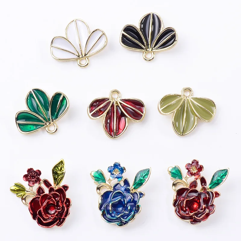 Alloy accessories, pendants, dripping oil, camellia leaves, accessories, Guochao ethnic style clothing, hair accessories, flower