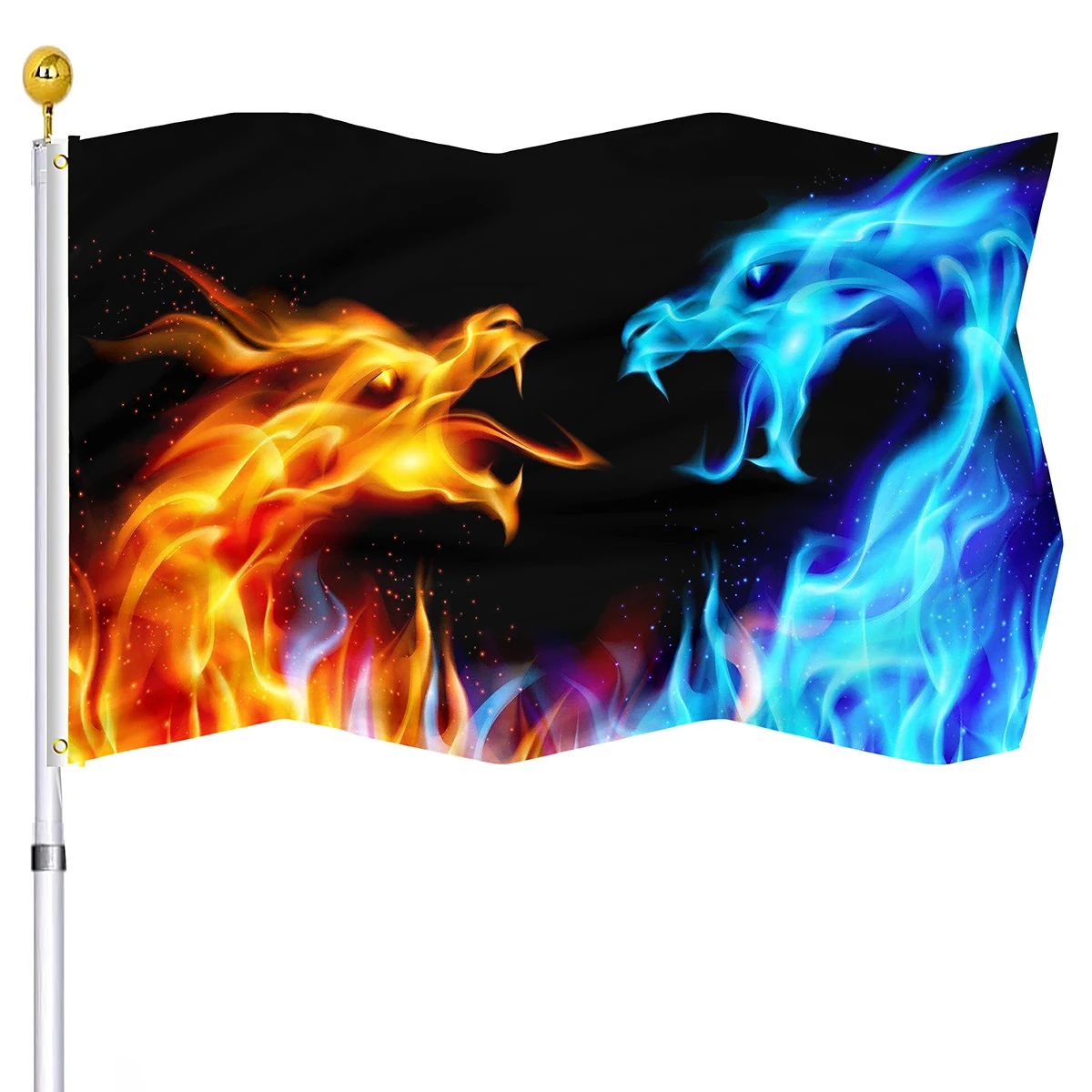 Fiery Dragons Flag Myth Fantasy Flame Monster Vivid Color Outdoor & Indoor Home Decor Flags Banners with Brass Grommets Blue Red