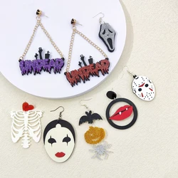 KUGUYS Halloween Dangle Earrings for Women Glitter Ghost Pumpkin Skeleton Clown Vampire Acrylic Funky Jewellery Accessories