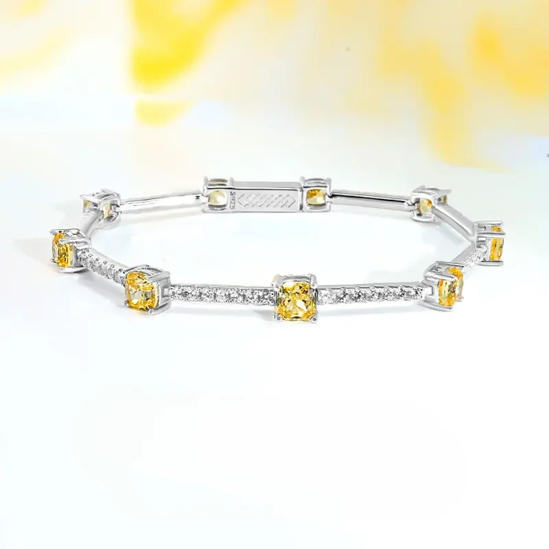 

Light Luxury Yellow Diamond 925 Sterling Silver Bracelet Inlaid with High Carbon Diamond Temperament Daily Wedding Jewelry