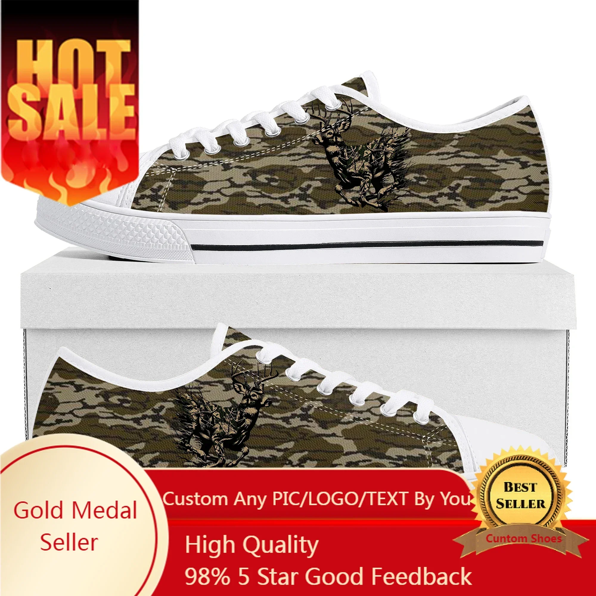 

Camo Deer Camouflage Hunting Low Top High Quality Sneakers Mens Womens Teenager Tailor-made Canvas Sneaker Casual Couple Shoes