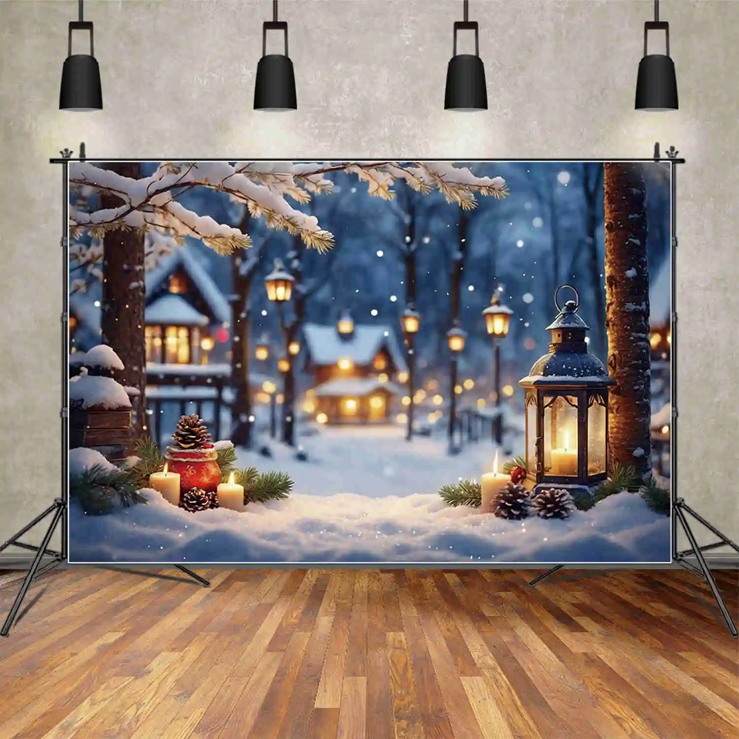 MOON.QG Kerstdorp Achtergrond voor Fotografie Pijnbomen Lichten Photocall Achtergrond Kind Winter Fotostudio Accessoires