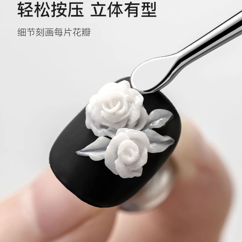 Palo de tallado tipo gancho de doble cabeza, empujadores de cutículas, removedor de esmalte de uñas, raspador pelador, herramientas de manicura limpias de acero inoxidable