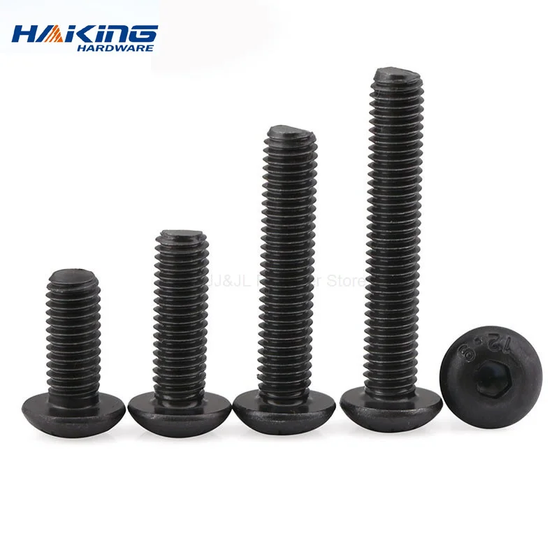 10/50pc M2 M2.5 M3 M4 M5 M6 M8 Black grade 10.9 steel ISO7380 Hexagon Hex Socket Head Button Mushroom Allen Bolt Screw L=3-100mm