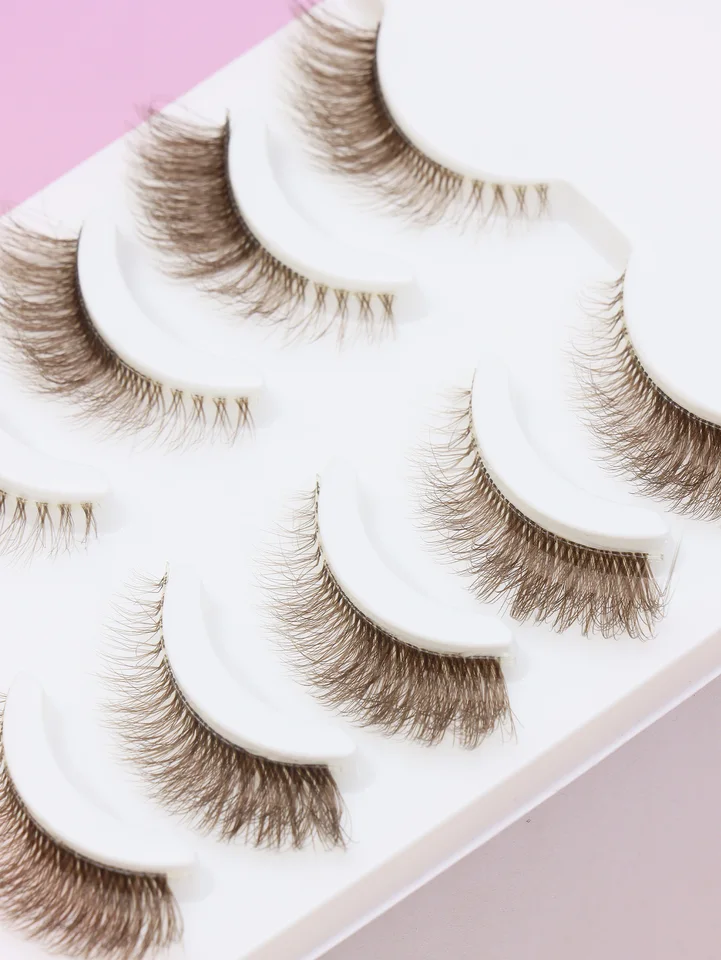 Nuevo Navidad 5 Pares Pestañas Marrones 3D Mink Naturales Largas Postizas Dramáticas Volumen Falsas Maquillaje Extensiones 3