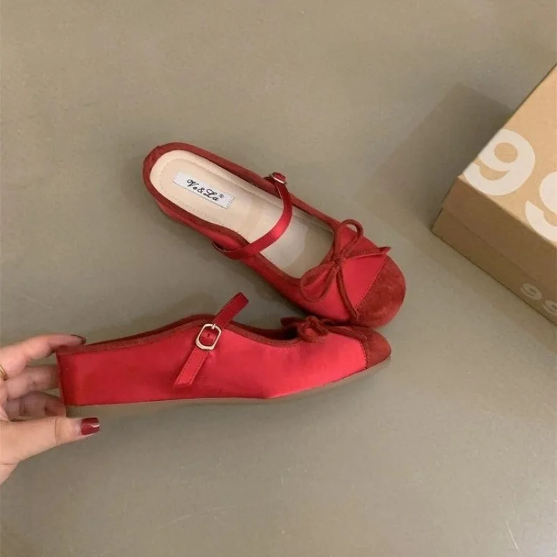 Mezze pantofole con punta a fiocco da donna estate antiscivolo interno rialzante scarpe Mary Jane per donna sandali traspiranti con suola morbida pantofole